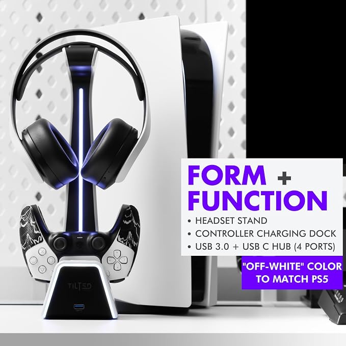 Tilted Nation Gaming Headset and Controller Stand | Premium PS5 Accessories (Clean Space with Charging Station) Headphone and Controller Holder for Desk, PlayStation 5, Xbox Game, - Image 2