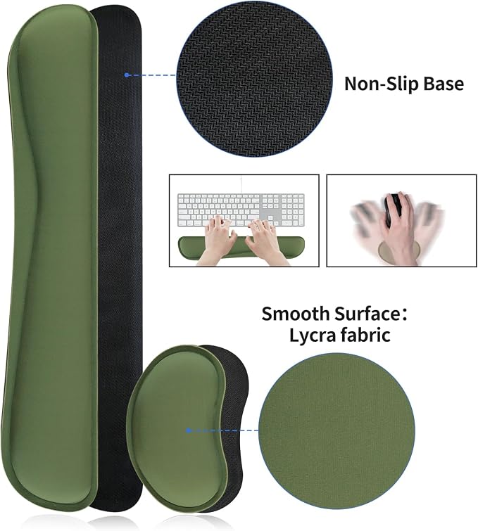 Bloss Keyboard and Mouse Wrist Rest + Leather Desk Mat, Desk Mat for Keyboard and Mouse, Desk Accessories for Women(35.4 x 15.7 Inch,Olive Green) - Image 4