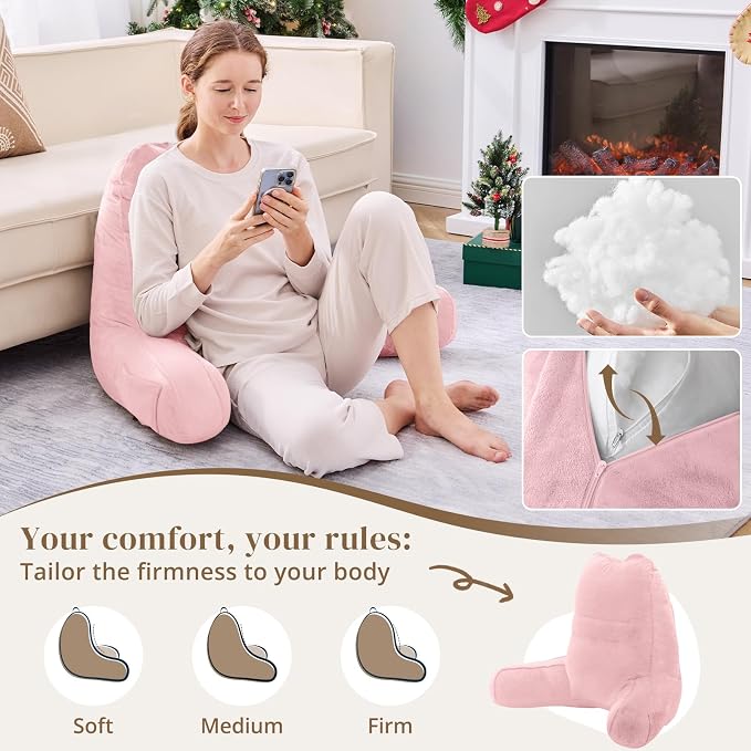 Sasttie Reading Pillow for Bed, Back Pillow for Sitting Up, Pink - Image 3