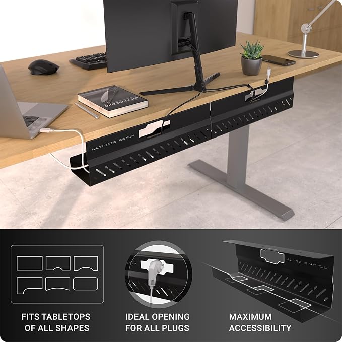 Under Desk Cable Management Tray no Drill – Wire Management - Cord Organizer – Huge Load Capacity – Under Desk Cable Tray no Drill (Black, 2 Pieces Set) - Image 2