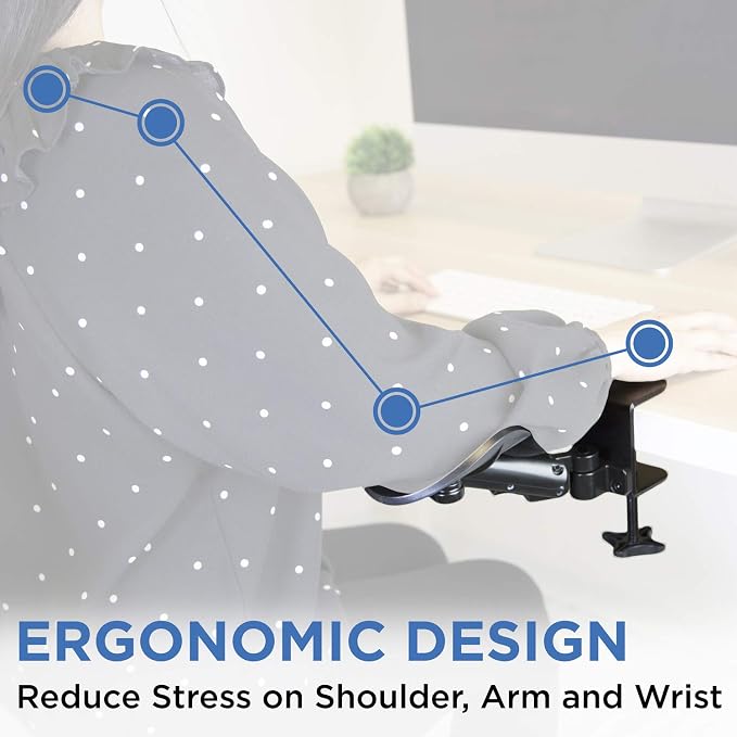 Mount-It! Adjustable Arm Rest for Desk, Ergonomic Elbow & Forearm Support, Height Adjustable Full Motion Rotating Desk Arm with Clamp-On Base for Computer & Keyboard Use, Steel Construction (MI-7145) - Image 4