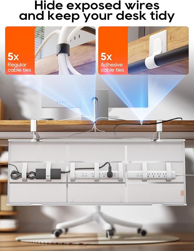 39" No Drill Under Desk Cable Management Tray (White) - Image 5