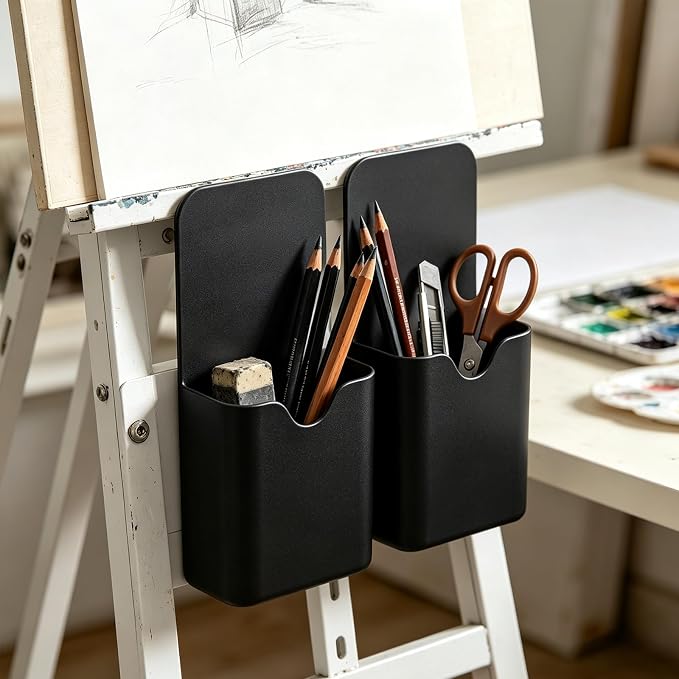 2PCS Magnetic Pen Marker Holders, Magnet Pencil Cup Storage Black - Image 9