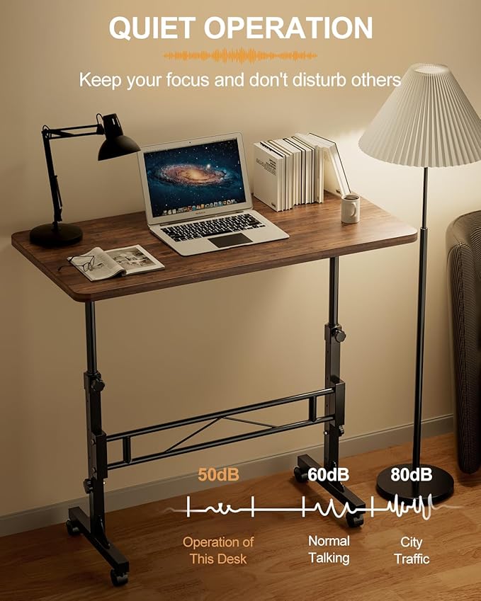 Amztabler Small Standing Desk Adjustable Height, Mobile Stand Up Desk with Wheels, 32 Inch Portable Rolling Desks Conference Room Tables for Walking Pad Treadmill Wood Rustic - Image 5