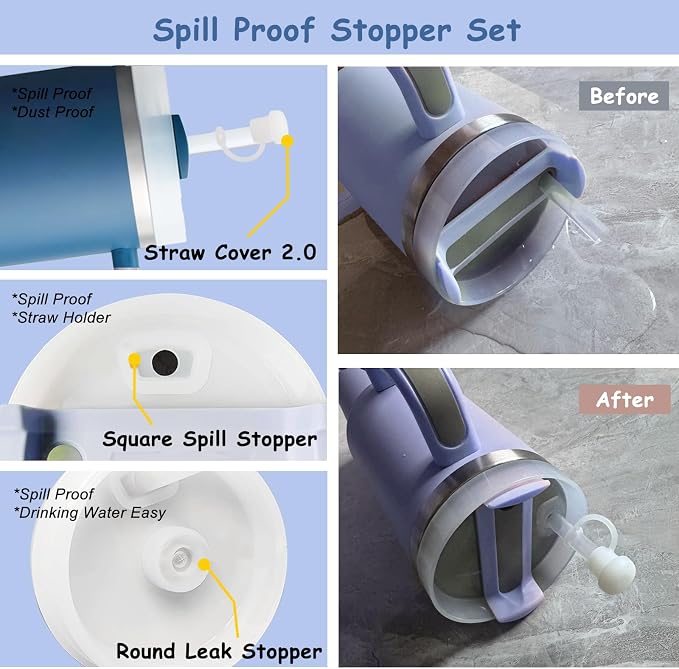 Stanley Cup Accessories Set,Including 2 Pcs 0.4in Straw Cover, 1 Silicone Spill-Proof Stopper Set of 3, 1 Cute Butterfly Handle Charm, 1 Silicone Boot Fits Stanley 40&30 Oz Tumbler (Stargaze) - Image 5