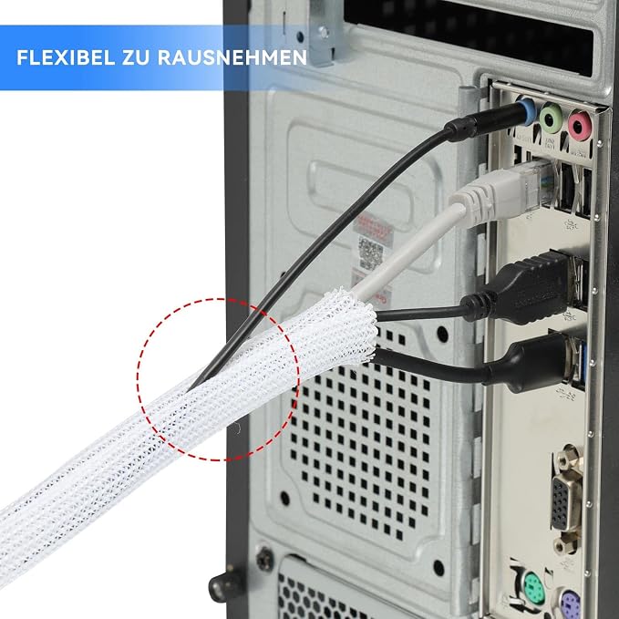 AGPTEK Cable Sleeve, 20ft - 4/5 inch Cable Management Cord Hider, White - Image 4