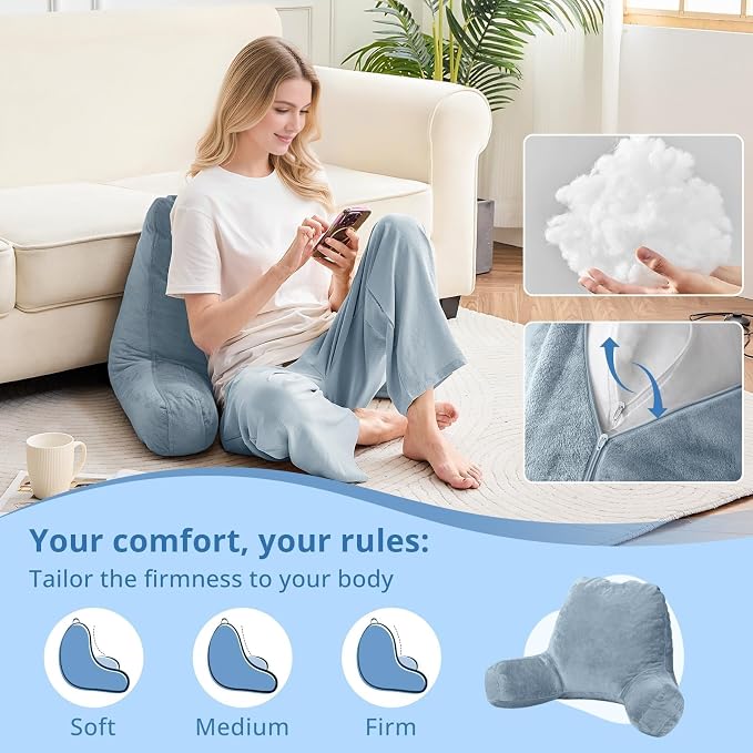 Sasttie Reading Pillow for Bed, Back Pillow for Sitting Up, Greyish Blue - Image 3