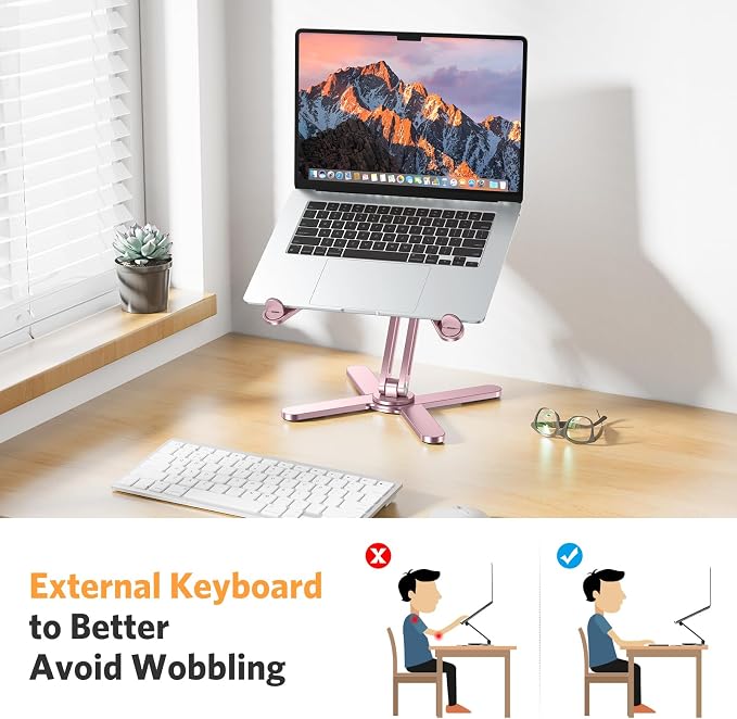 OMOTON LA10 360° Rotating Laptop Stand Riser Foldable for Desk, Pink | Aluminium Aolly, Tool-free Adjustable Height Angles, Collaborative Work, Easy Storage, Fits 11"-17" MacBook Pro/Air, Dell, HP - Image 4