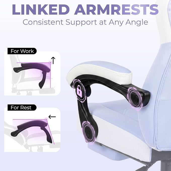 N-GEN GAMING Big & Tall Gaming Chair with Footrest, Lumbar Support, Purple | Ergonomic High-Back Chair for Adults, Padded Wide Seat with Heavy-Duty Base, Reclining Comfort for Computer, Office/Home Use - Image 8