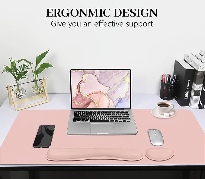 Desk Mat Set,3-in-1 Mouse Pad with Wrist Rest and Keyboard Pad | 31.5" x 15.7" Ergonomic Keyboard and Mouse Pad Set, Memory Foam Keyboard Wrist Rest, Waterproof Computer Mat, Pink - Image 5