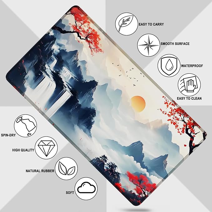 Large Gaming Mousepad, Waterproof Extra Large Mouse Pad with Stitched Edges, 31.5" x 15.7" Non-Slip Rubber Base Office Big Long Keyboard Pad for Office Gamer Home XXL, (Mountains Waters) - Image 5
