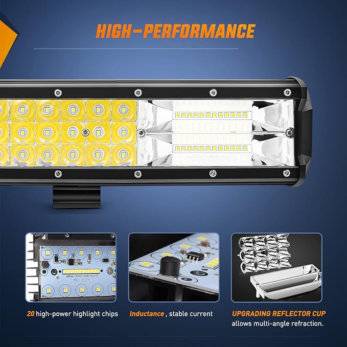 Nilight LED Light Bar 20Inch 288W Flood Spot Combo 28800LM Off Road Driving Lighting with Wiring Harness for Trucks Tractor Trailer Pickup Golf Cart SUV ATV UTV 4x4 Van Camper - Image 3
