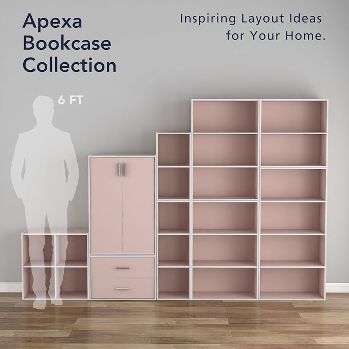 Homes: Inside + Out Apexa 4-Tier Cube Storage Organizer Shelves, Stackable Wood Bookcase Fits Cubby Bins for Organization, Dorm Teen Room Decor & Home Office, Light Pink - Image 9