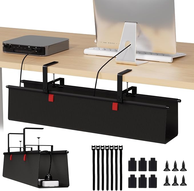 Under Desk Cable Management Tray, 28" Fabric Wire Cord Organizer, Black by JOLENSOY