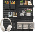 Pegboard Wall Organizer Set – 4 Peg Boards with Hooks & Shelves – Office, Kitchen, Gaming Room Desk Pegboard Storage – Peg Board Wall Display Rack (Black) by Skwelom