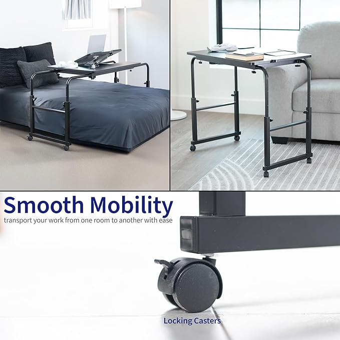 VIVO Mobile Over the Bed and Recliner Table, Tilting Laptop Tray with Height and Length Frame Adjustment, Ergonomic Overbed Kids and Adult Desk on Wheels, Black, DESK-V202B - Image 4