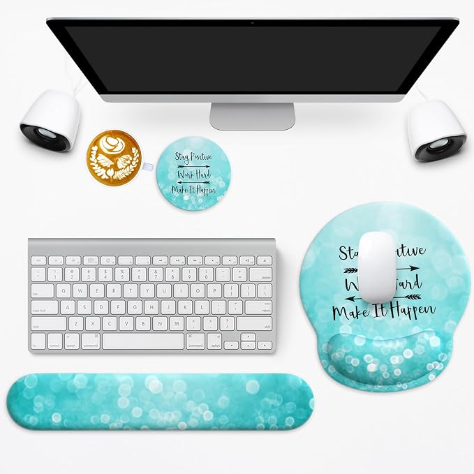 3 in 1 Ergonomic Mouse Pad and Keyboard Wrist Rest with Coaster Set-Green - Image 6