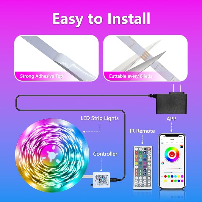FONEWE Smart WiFi LED Lights 200 ft Remote Control Through APP Led Strip Lights Supports Alexa and Google Assistant Timing Function RGB Color Changing LED Lights for Bedroom and Party - Image 7