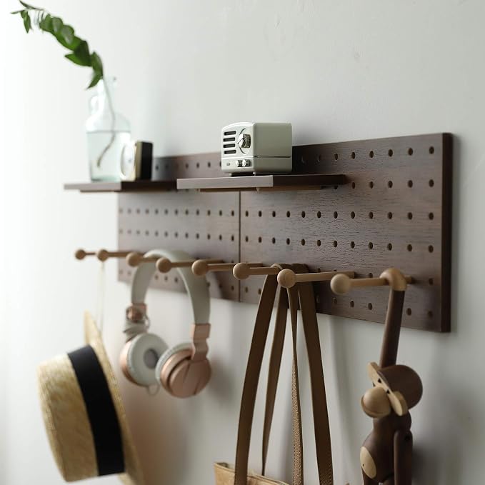 Wooden Pegboard Modular Display Organization Storage Wall Hooks Shelf(Color：Walnut) by CreatedOn2005