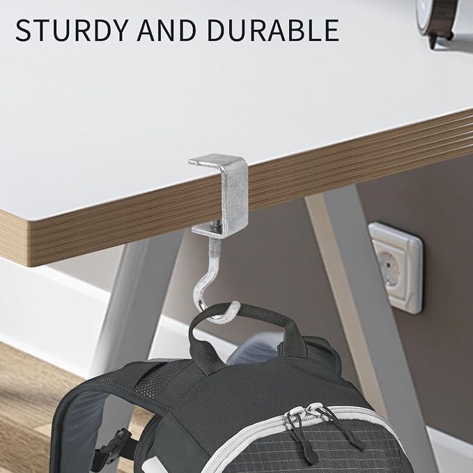 Zayin 2 Pack Desk Bag Holder Schoolbag Hooks Headphone Hanger Stand Adjustable Metal Under Desk Clamp Hook Mount for Portable Bag Gaming Headphones Clothes Table Hook Save Space - Image 5