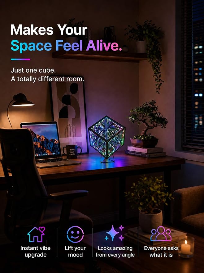 Infinity Mirror Hyper Cube Table Lamp, Desk Art Mood Light - Image 2