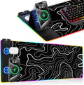 XXL Mouse Pad with Phone Holder - Black, RGB Desk Mat with 15W Fast Charging, LED Gaming Mousepad with 11 Light Colors, Waterproof Non-Slip Pad for Office & Home (Topographic) by miroddi