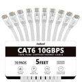 Jadaol Cat6 Ethernet Cable 5FT 10-Pack 10Gbps Flat Network Cable, White by Jadaol