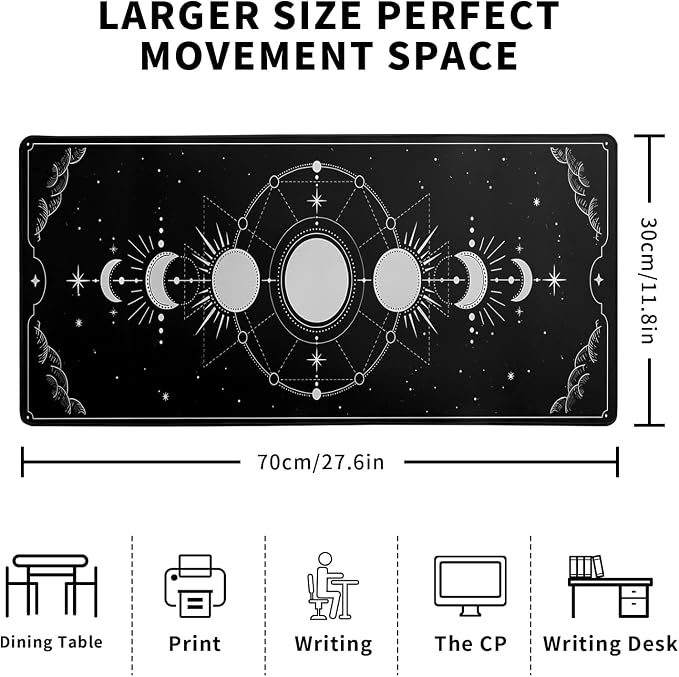 Sun Moon Gaming Mouse Pad Black Large Mouse Pad for Keyboard and Mousepad Desk Mat with 3mm Non-Slip Base and Stitched Edge for Gaming and Office Computer Mat Protector Mat 27.6x11.8 Inch - Image 2