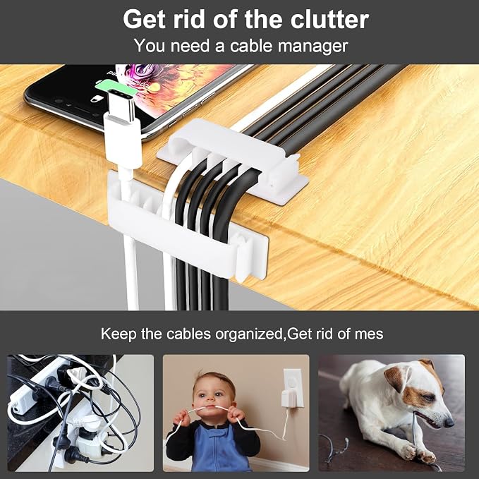 Cable Management Clips, 20Pcs Cable Organizers Wire Clips Cord Holder for TV PC Ethernet Cable Desk Home Office (White) - Image 3