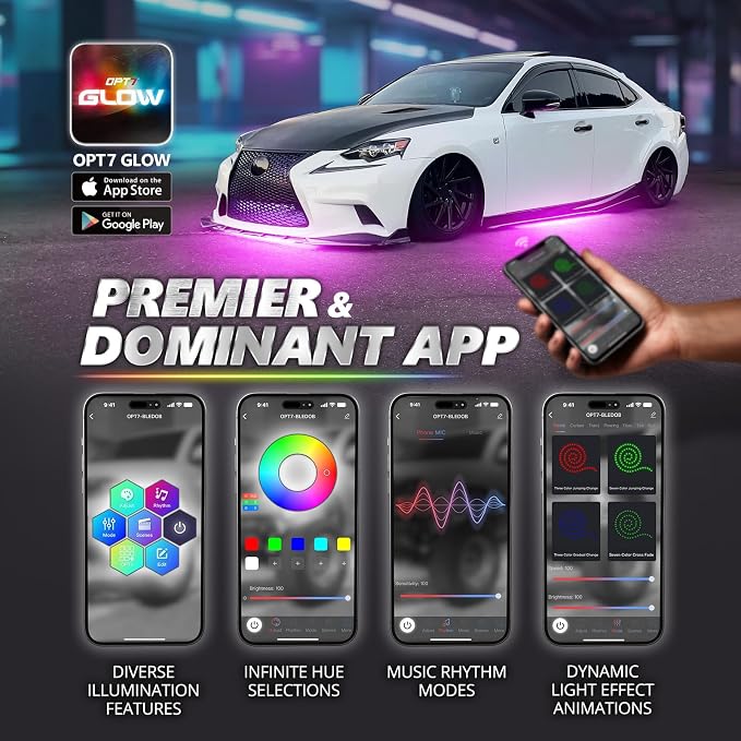 OPT7 Aura Pro RGB Aluminum Car Underglow Kit with App & Remote Control - Image 3