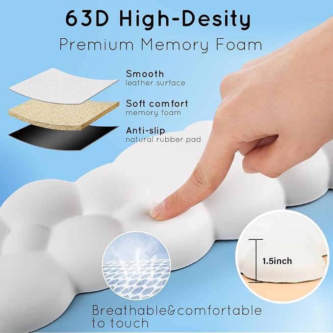 Cloud Wrist Rest for Computer Keyboard Arm Wrist Rest with Non-Slip Base Extended Wrist Rest Ergonomic Memory Foam for Keyboard and Mouse Typing Pain Relief, Office, Gaming, Computer (cloud white set) - Image 5