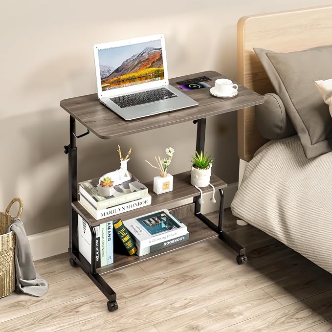 Karl home 31.5" Portable Rolling Computer Desk on Wheels, Grey Oak - Image 2