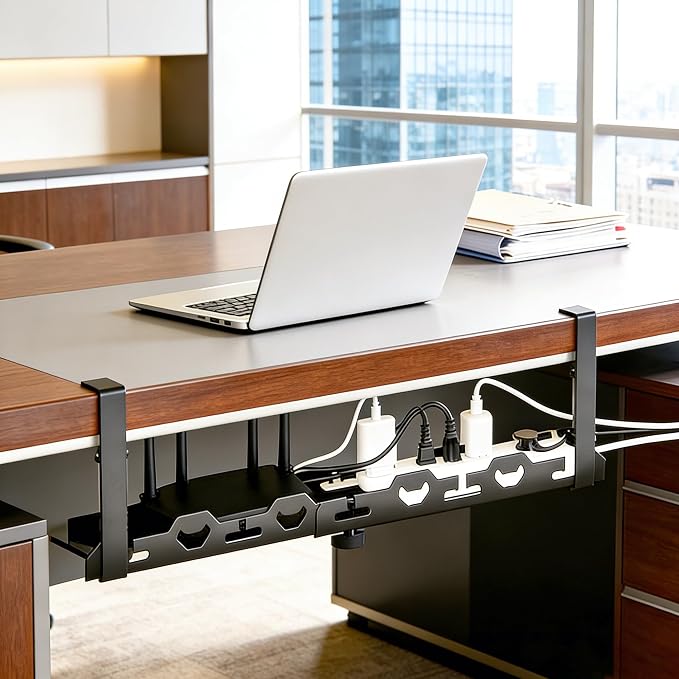 No Drill Under Desk Cable Tray, Heavy Duty Metal Organizer - Image 8