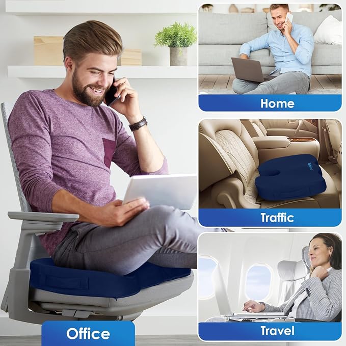 TushGuard Seat Cushion for Office Chair, Car, Memory Foam, Blue Large | For Back, Coccyx, Sciatica, Tailbone Pain, Ergonomic Design, Non-Slip, Desk Wheelchair Use, Supportive Butt Pillow, For Man - Image 7