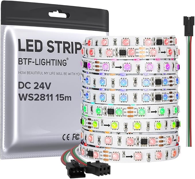 BTF-LIGHTING WS2811 Addressable RGB LED Strip DC24V 49FT 900LED 150Pixel by BTF-LIGHTING