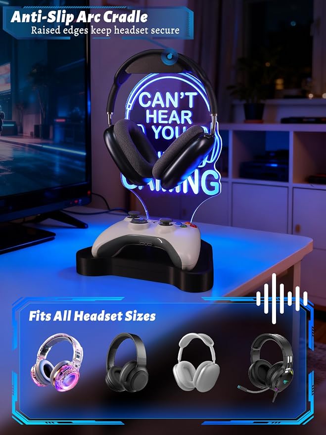 CoolGift Mart Light Up Headphone Stand, Headphones Holder with 16 Color Lights, Gamer Gifts for Boys Men Father Dad, Gaming Headset Stand with Game Controller Storage Base for Desk Bedroom Gaming Room - Image 5