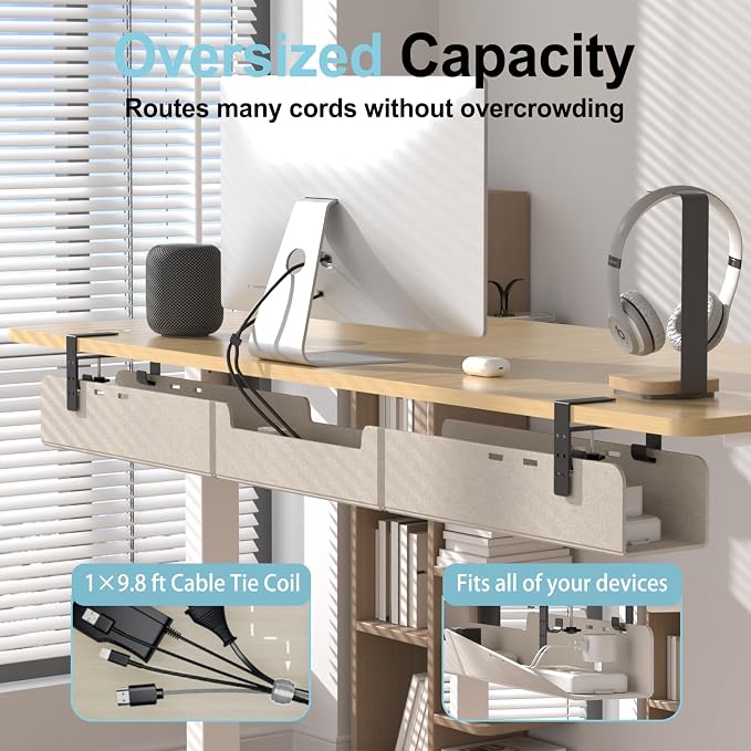 No-Drill Under Standing Desk Cable Management,47.2" L,Beige - Image 2