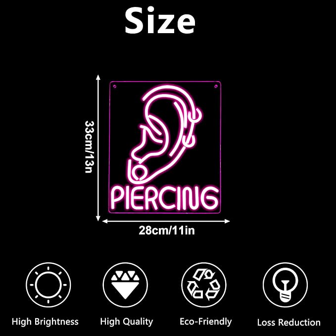 Ear Piercing Neon Sign, Cool Pink Dimmable LED Creative Ear Earring Neon Light, Tattoo Studio Barber Salon Massage SPA Shop Neon Light Decoration, Suitable Gift For Young People And Girls(13 * 11in) - Image 6