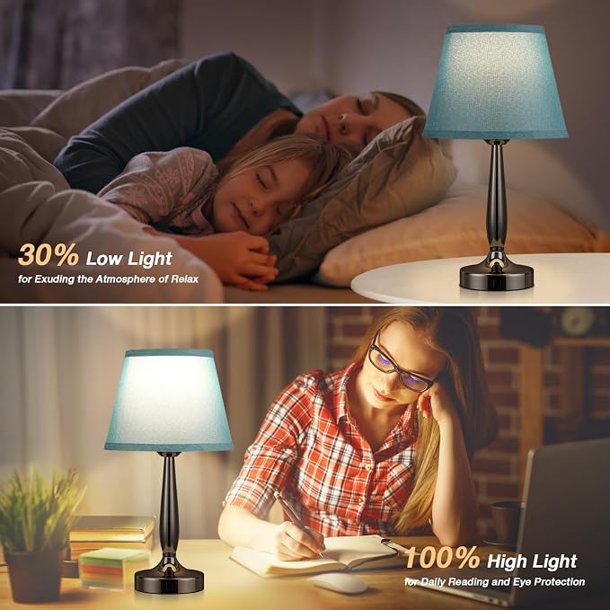 Touch Bedside Lamp for Bedroom with USB C Port, Small Touch Table Lamp with 2 USB Charging Ports, 3 Way Dimmable Nightstand Lamp for Living Room and Office - Turquoise Blue (LED Bulb Included) - Image 5