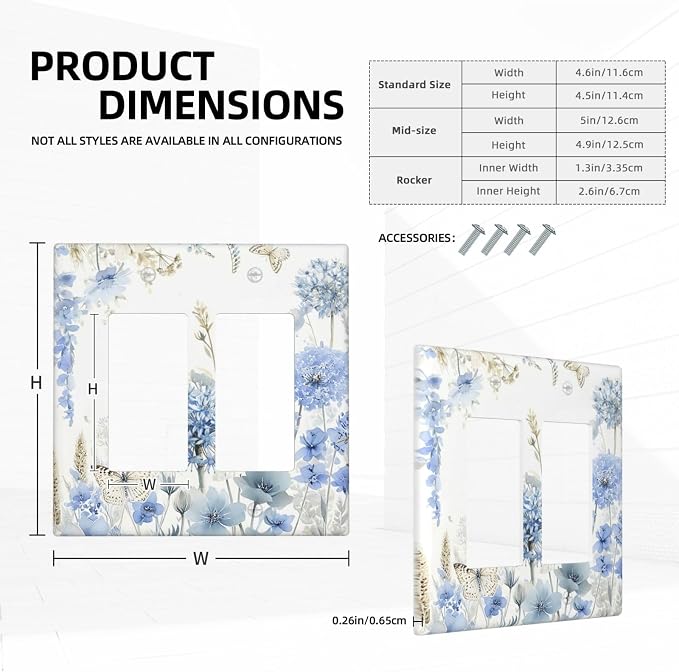 Decorative Outlet Covers Blue Floral Hydrangea Watercolor Wildflower 2 Gang Light Switch Cover Plate Double Rocker Wall Plate Gfci Switch Plate Covers Plug Faceplate for Bathroom Decor - Image 5