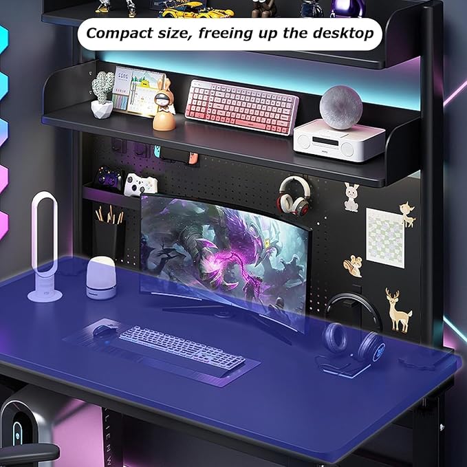 Gaming Desk Pegboard Shelf with Clamp, Multi-Tier Desktop Organizer Rack | Clamp-on steel pegboard desktop organizer with multi-tier shelves for gaming, study and office workstations. - Image 5