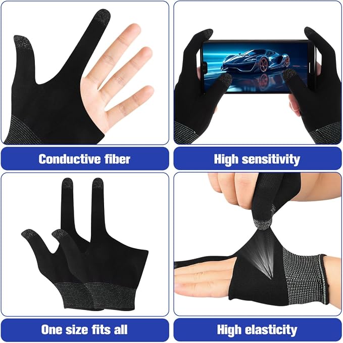 BESPORTBLE 2 Pairs Gaming Finger Gloves - Touchscreen Sleeves for Mobile Gaming, Esports & Free Fire - Breathable Nylon & Graphene for Sweaty Hands, Pro Gamer Gloves - Image 2