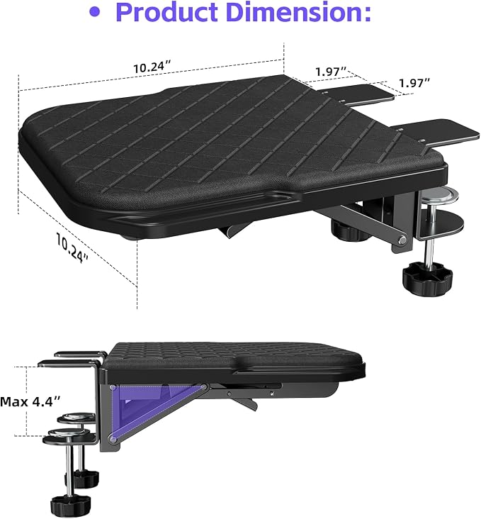CABTE Ergonomics Desk Extender Tray, Table Mount Arm Wrist Rest Shelf, 90° Foldable Elbow Arm Support,Foldable, Computer Desk Extender Tray for Home and Office (Large Foldable) - Image 2