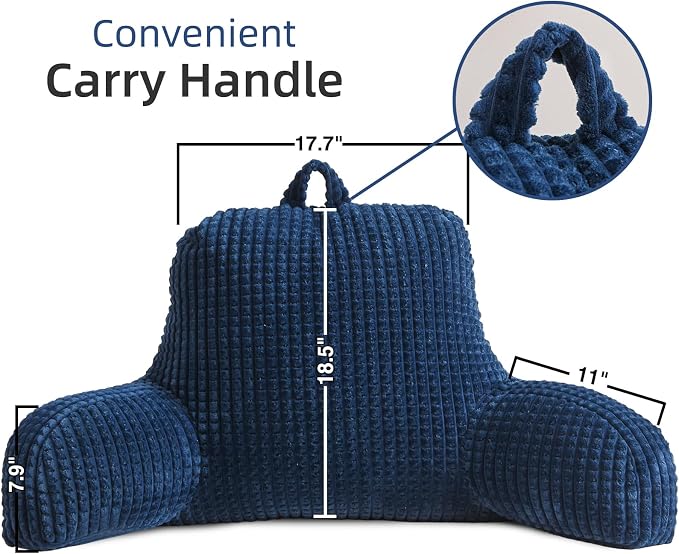 A Nice Night Navy 18.5" Bed Wedge Reading Pillows with Arms for Sitting - Image 2