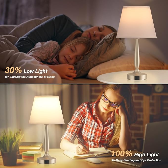 Kakanuo Touch Table Lamp for Bedroom, Small Bedside Lamp with USB C Charging Port, 3 Way Dimmable Touch Control Nightstand Lamp for Living Room, White Shade and Champagne Gold Base - Image 8