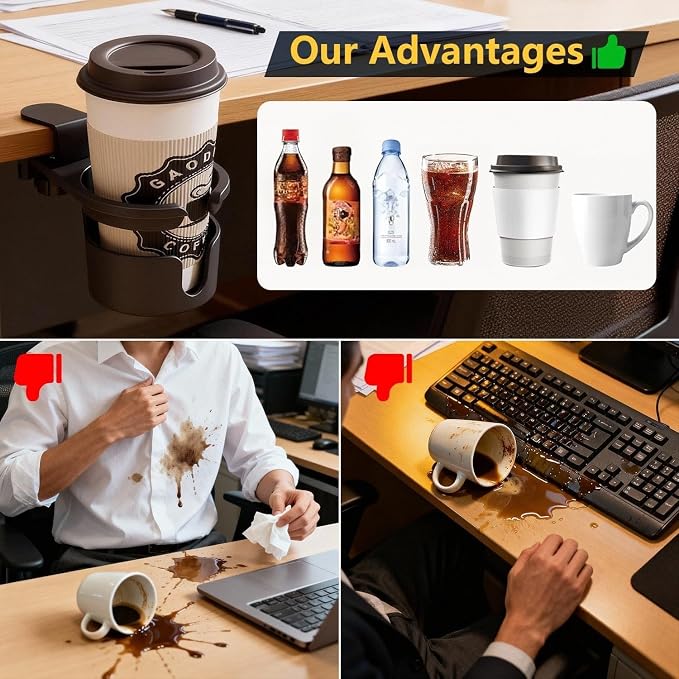 Deep Desk Cup Holder Clip On with 360° Rotating - Image 2