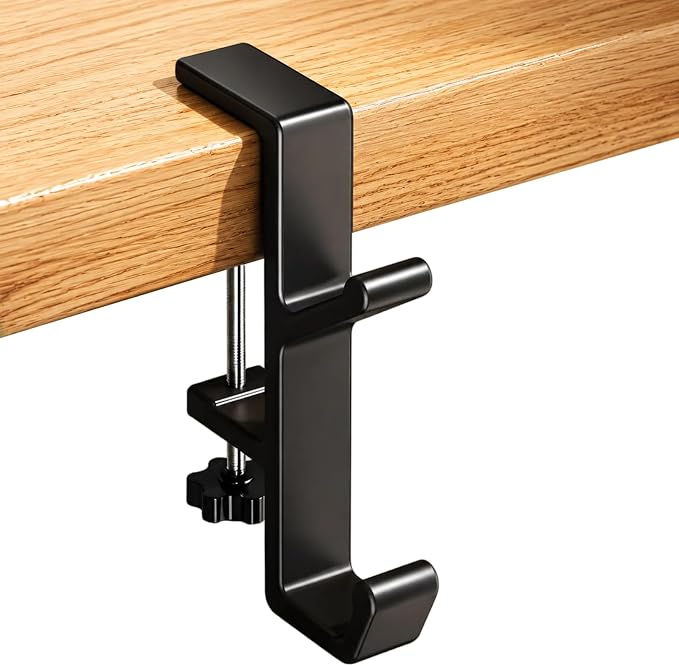 Headphone Stand - Aluminum Alloy Headphone Holder, Under Headset Stand for Desk Fit for PC Gaming Headset Hanger Hook Suitable for Office, Computer, Student Class Desk, Handmade Creator Table (Black2) by JAKO