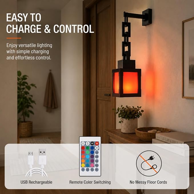 Pixelated Lantern RGB Night Light, 16 Color Rechargeable LED Wall Lamp with Remote, Secure Screw Mount, Block Style Hanging Lantern Decor for Game Room, Bedroom, Desk & Gaming Setup - Image 4
