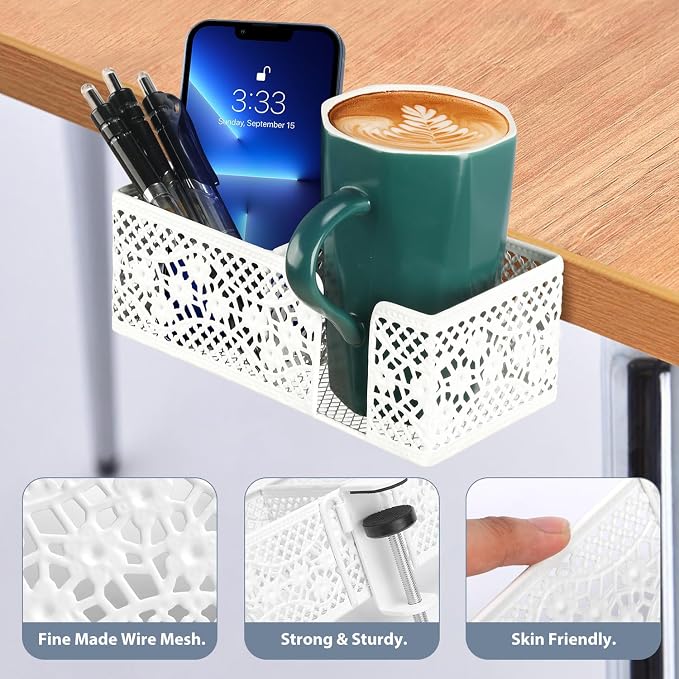 Under Desk Cup Holder, Clamp on Cup Holder Clip Desk Organizer Phone Stand - Image 4