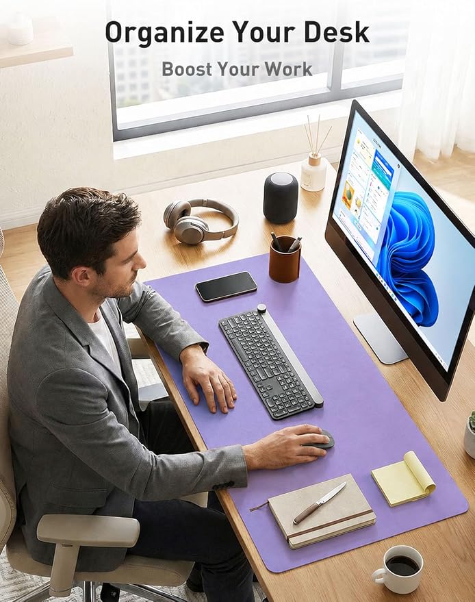 Aothia Faux Leather Desk Mat (Light Purple, 48" x 17") | Creates A Clean, Organized Workspace With One Surface For Your Keyboard, Laptop And Mouse - Image 3